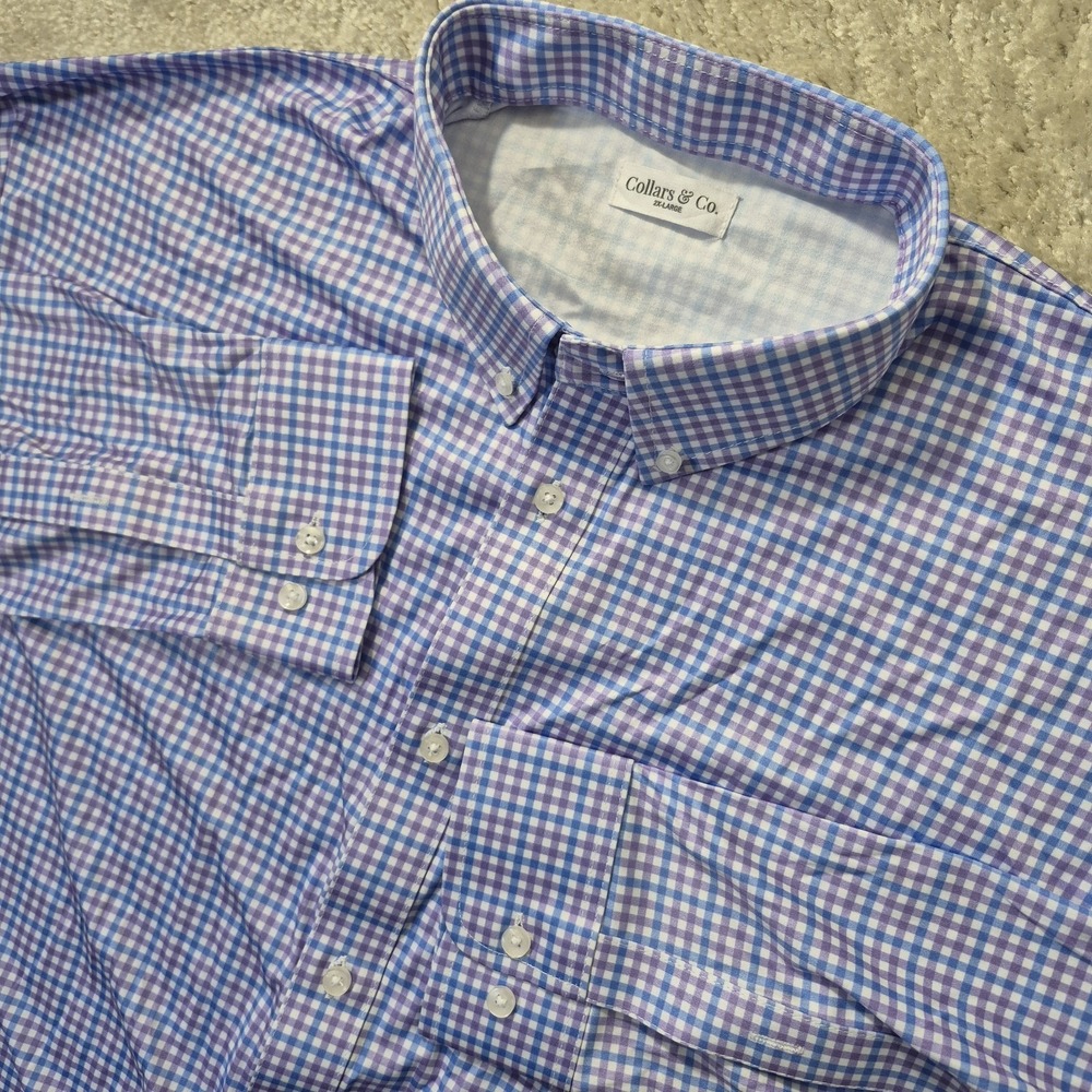 Collars & Co Shirt Mens 2XL Purple Check Button Up Performance Office Academia